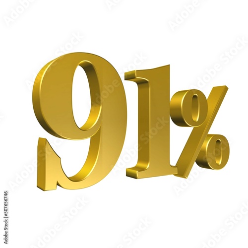 91 Percent Gold Number Ninety One 3D Rendering
