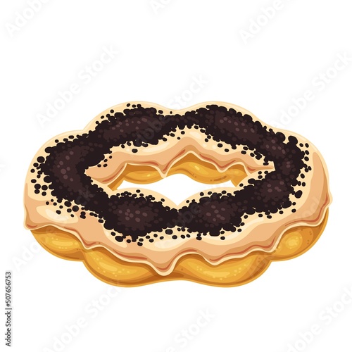 Mochi Donut. Bakery dessert menu, Japanese mochi donut with topping Oreo and cream. Vector illustration.