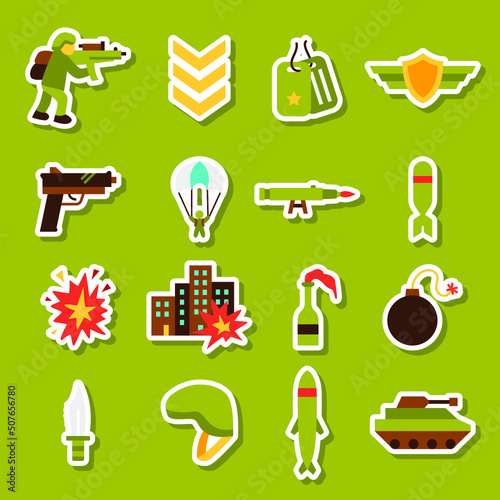 War Army Stickers. Vector Illustration of Military Symbols.