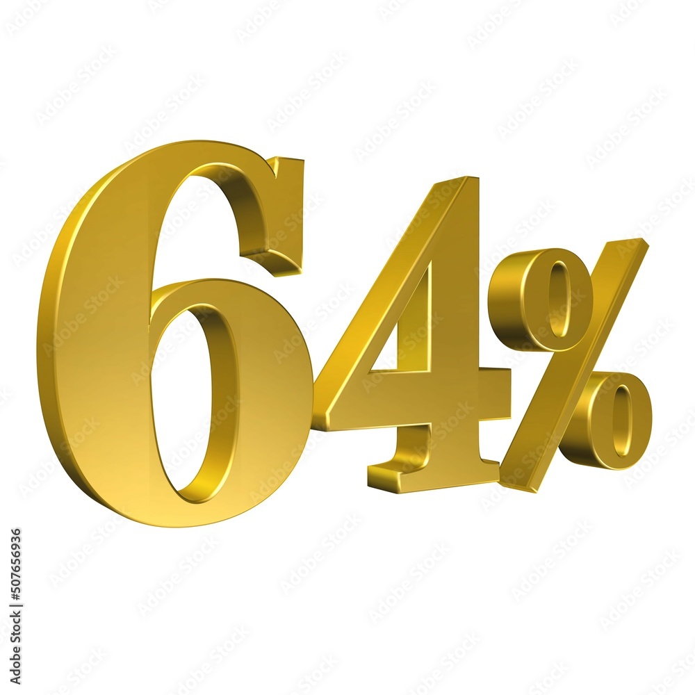 64 Percent Gold Number Sixty Four 3D Rendering 64 Percent Gold Number Sixty Four 3D Rendering
