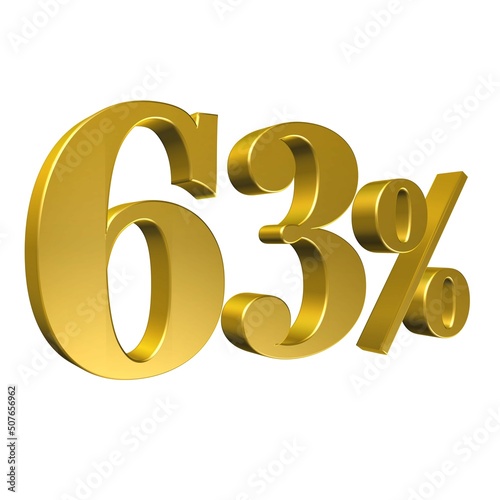 63 Percent Gold Number Sixty Three 3D Rendering