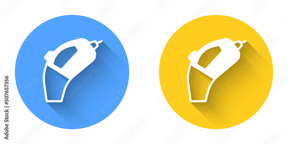 White Portable vacuum cleaner icon isolated with long shadow background. Circle button. Vector White Portable vacuum cleaner icon isolated with long shadow background. Circle button. Vector