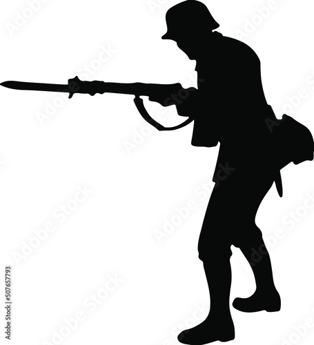Canvastavla Black and white vector silhouette of a German soldier