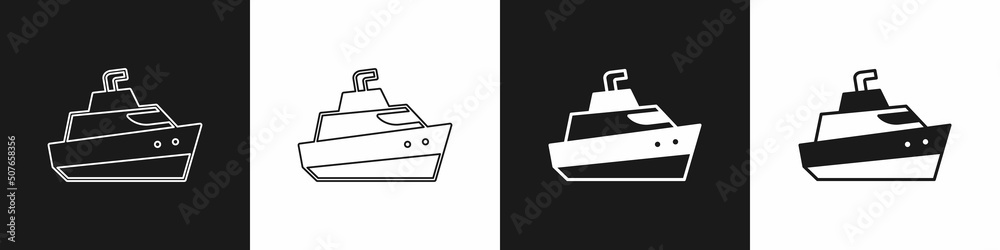 Set Speedboat icon isolated on black and white background. Vector Set Speedboat icon isolated on black and white background. Vector