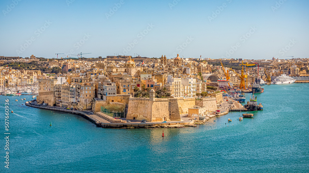Obraz na płótnie Panoramic View from the City Walls of Valletta, Malta w salonie