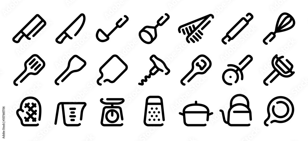 Kitchen tool icon set (Soft bold line version)