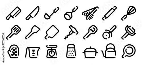 Kitchen tool icon set (Soft bold line version)