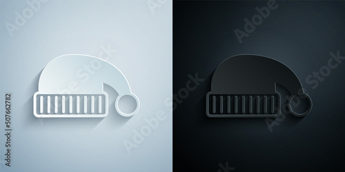 Paper cut Sleeping hat icon isolated on grey and black background. Cap for sleep. Paper art style. Vector