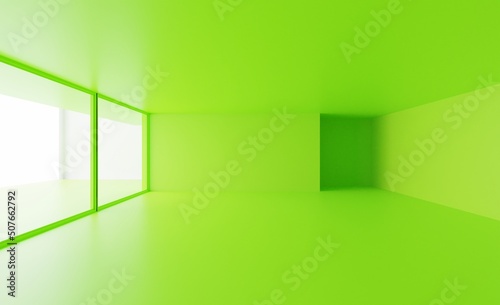 Empty room green abstract concept illustration 3d render