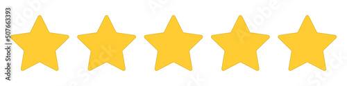 Five gold stars rating sign icon for websites with product and service reviews.