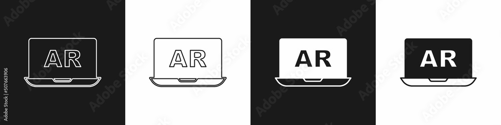 Set Augmented reality AR icon isolated on black and white background. Virtual futuristic wearable devices. Vector Set Augmented reality AR icon isolated on black and white background. Virtual futuristic wearable devices. Vector