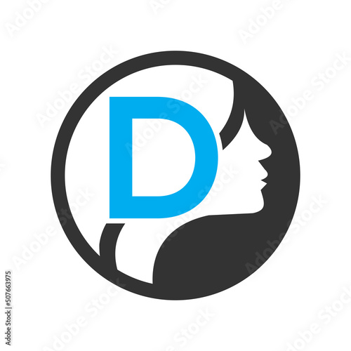 circle logo in the  D   Vector design template elements for your application or company identity.with weman circle photo