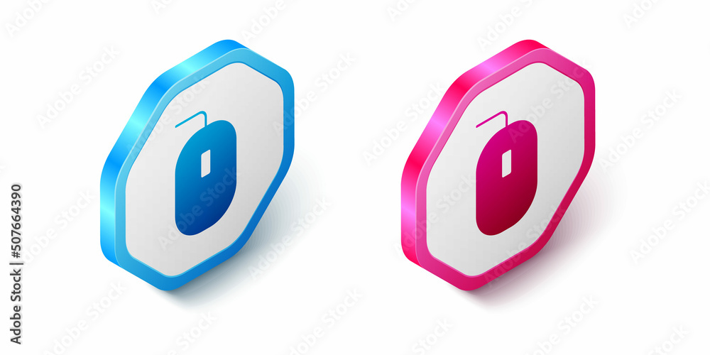 Isometric Computer mouse gaming icon isolated on white background. Optical with wheel symbol. Hexagon button. Vector Isometric Computer mouse gaming icon isolated on white background. Optical with wheel symbol. Hexagon button. Vector