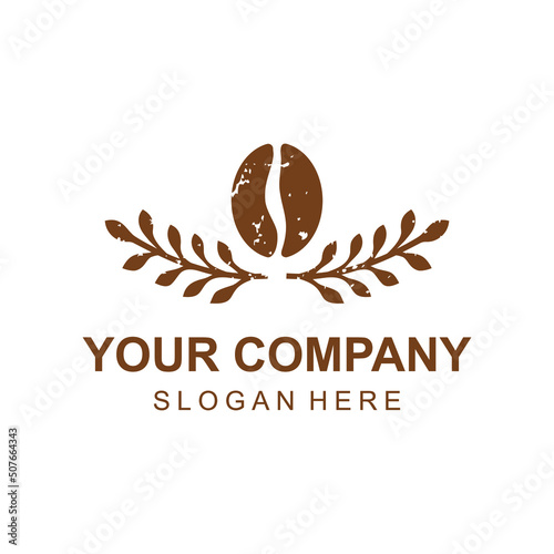 Coffee shop logo vector with bean and grain