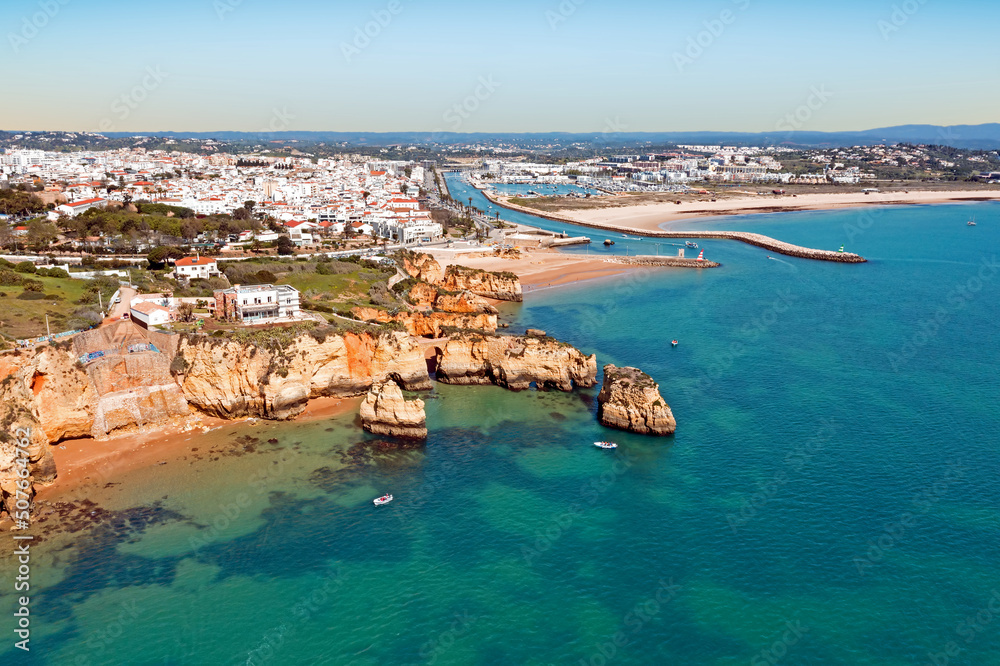 Aerial from Lagos in the Algarve Portugal