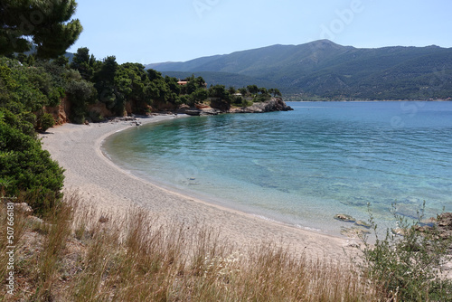 Small paradise beach of Prosili in Porto Germeno, Corinthian gulf, West Attica, Greece