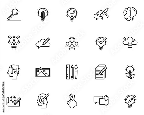 set of creative line icons, thinking, education