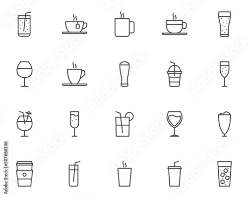 Canvastavla set of drinks line icons, coffee, tea, alcohol