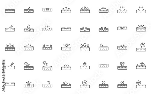 set of skin line icons, epidermis, facial, skin care