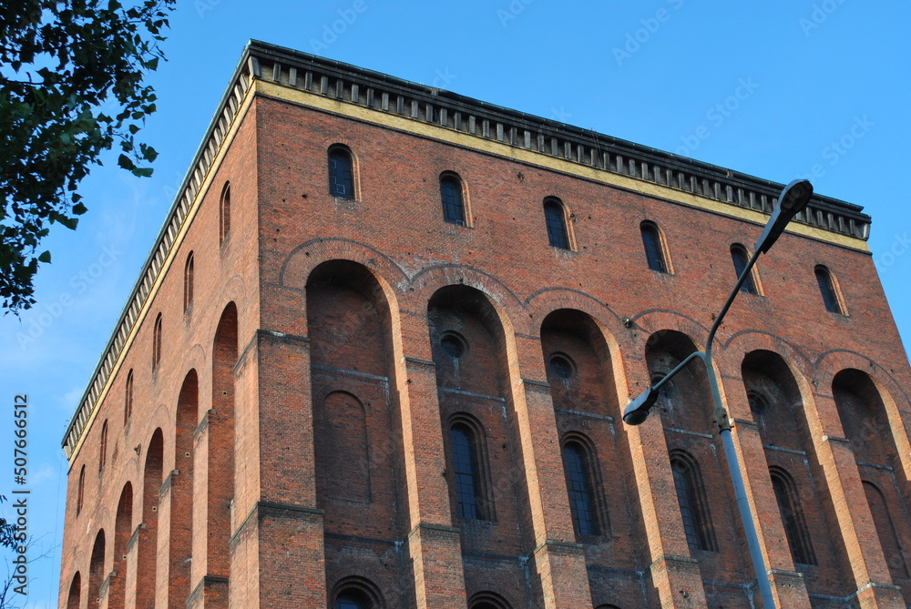 Naklejka premium brick water tower, historic building, Na Grobli Street, Wrocław, Poland