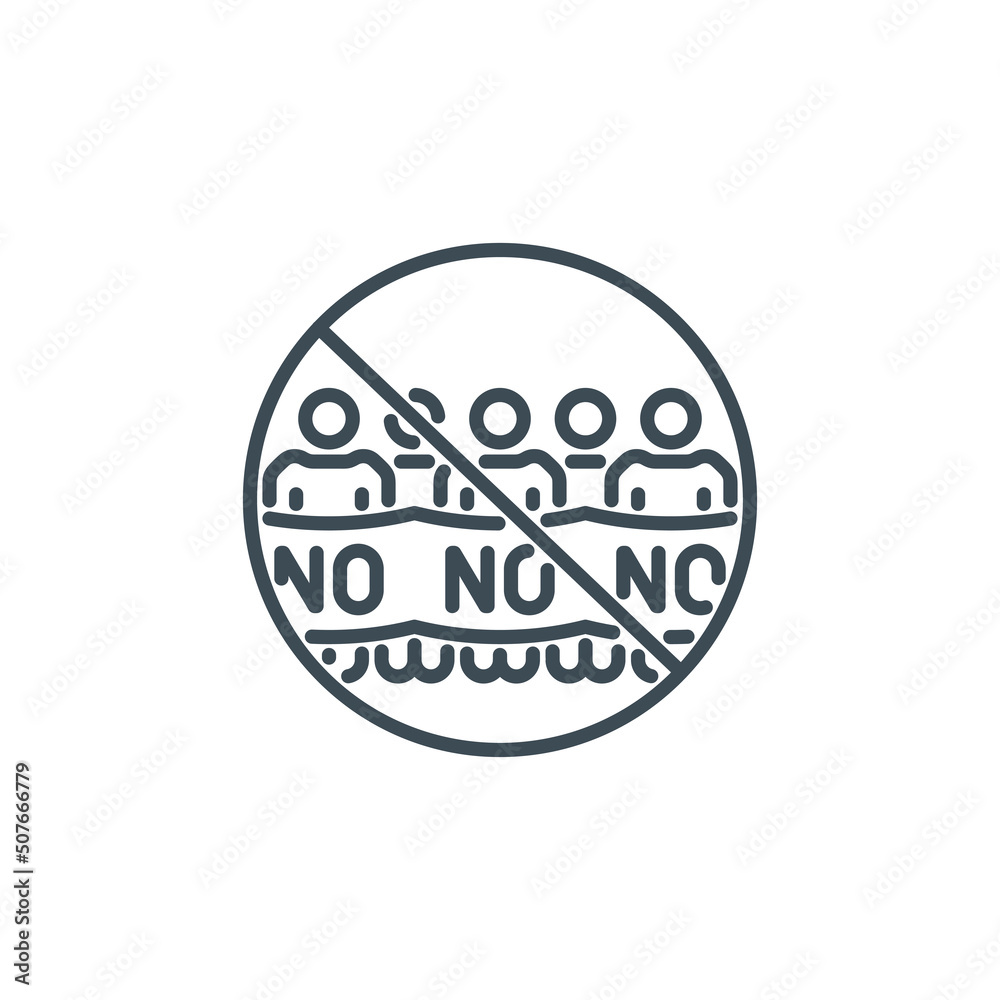 Naklejka premium crowd of protesting activists at demonstrate single line icon isolated on white. Perfect outline symbol strike of group people against the war. rebels and insurgents element with editable Stroke line