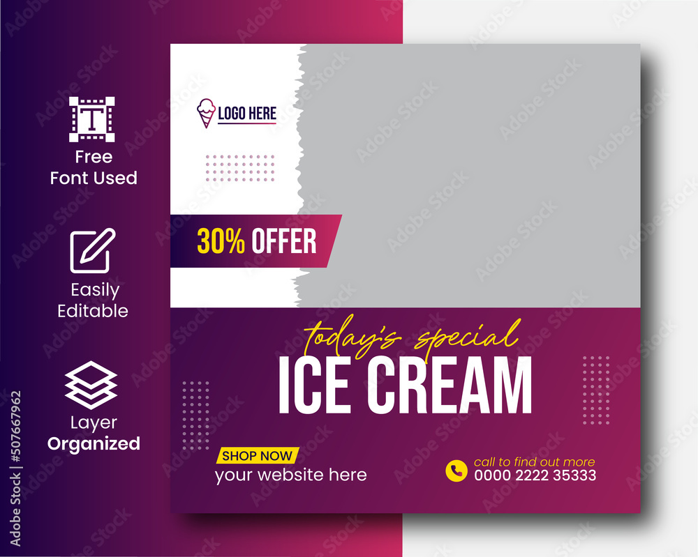 Today's Special delicious ice cream social media all promotional banner new post design template Today's Special delicious ice cream social media all promotional banner new post design template