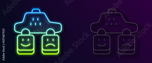 Glowing neon line Taxi service rating icon isolated on black background. Vector