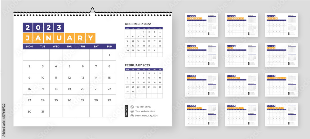 Monthly calendar for 2023 year. Week Starts on Monday. Monthly calendar for 2023 year. Week Starts on Monday.