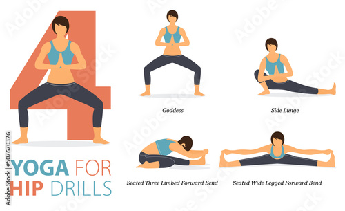 Canvas Print 4 Yoga poses or asana posture for workout in hip drills concept