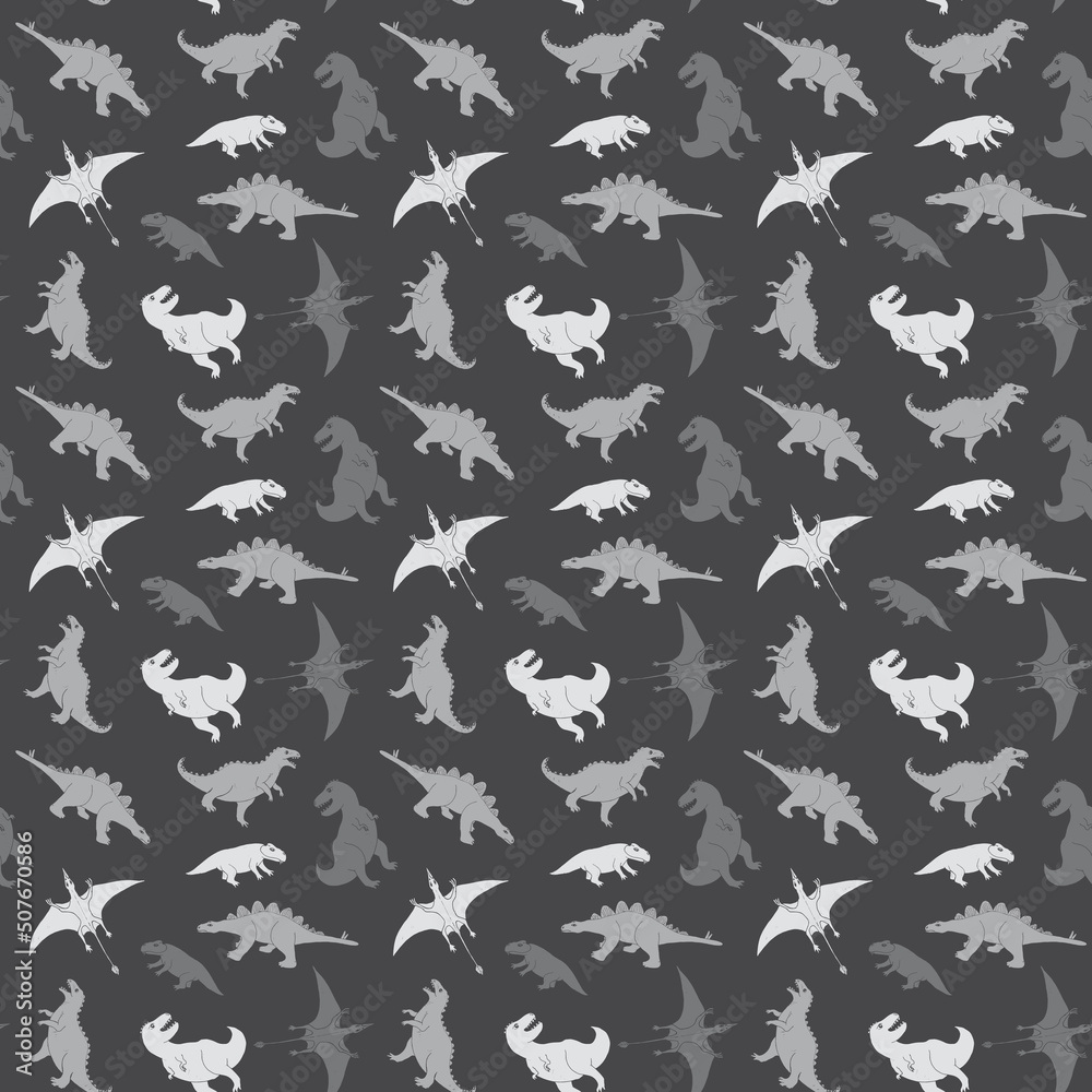 Dino Seamless Pattern, Cute Cartoon Dinosaurs Doodles Vector Illustration Dino Seamless Pattern, Cute Cartoon Dinosaurs Doodles Vector Illustration