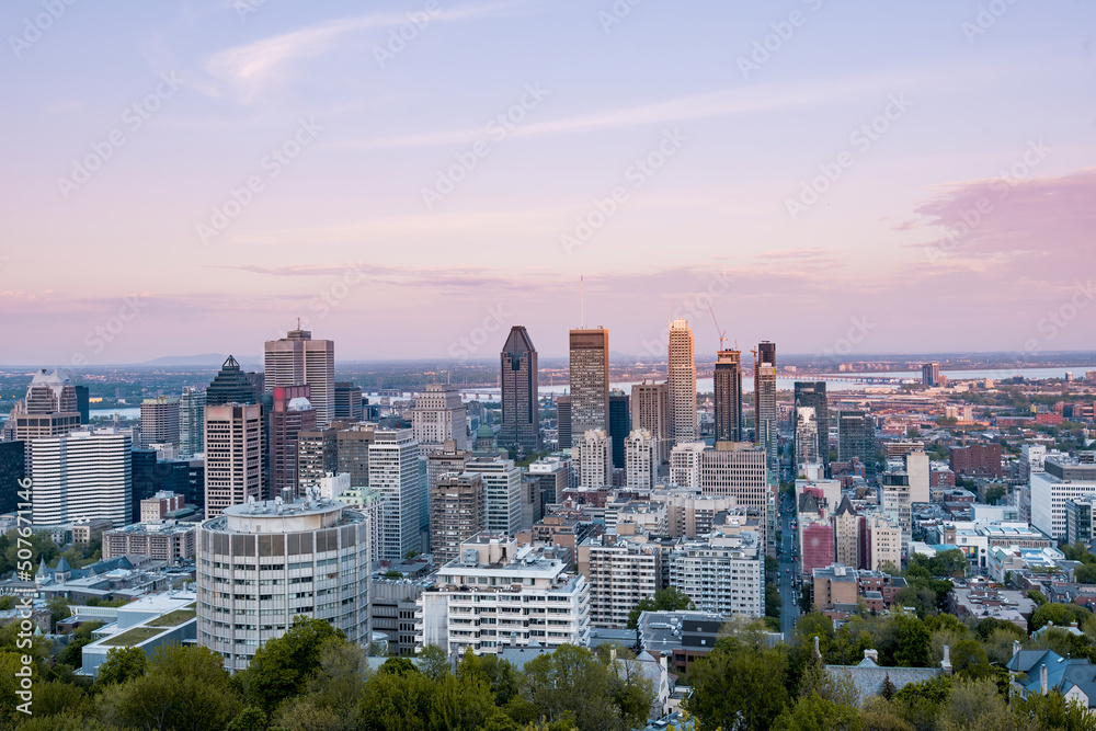 The Montreal skyline at sunset