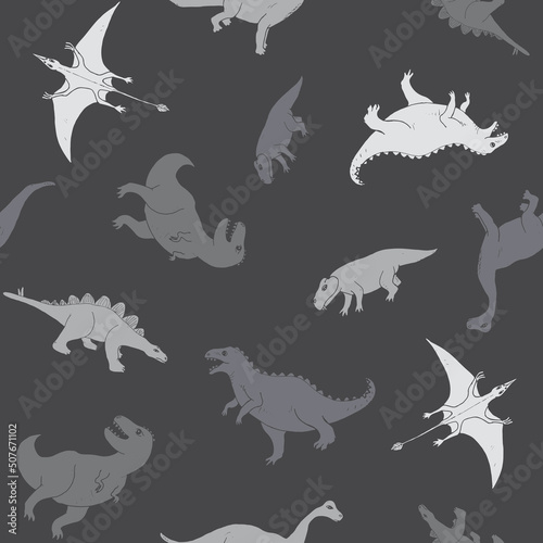 Dino Seamless Pattern  Cute Cartoon Dinosaurs Doodles Vector Illustration