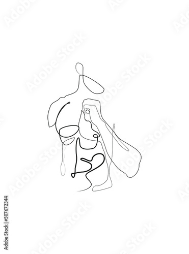 Continuous line male figure naked strong muscular healthy vector illustration hand drawn design print graphics style