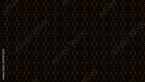 Changing small figures in many straight rows. Animation. A kaleidoscopic pattern in dark colors of moving rows with glowing tiny squares that forming different shapes.