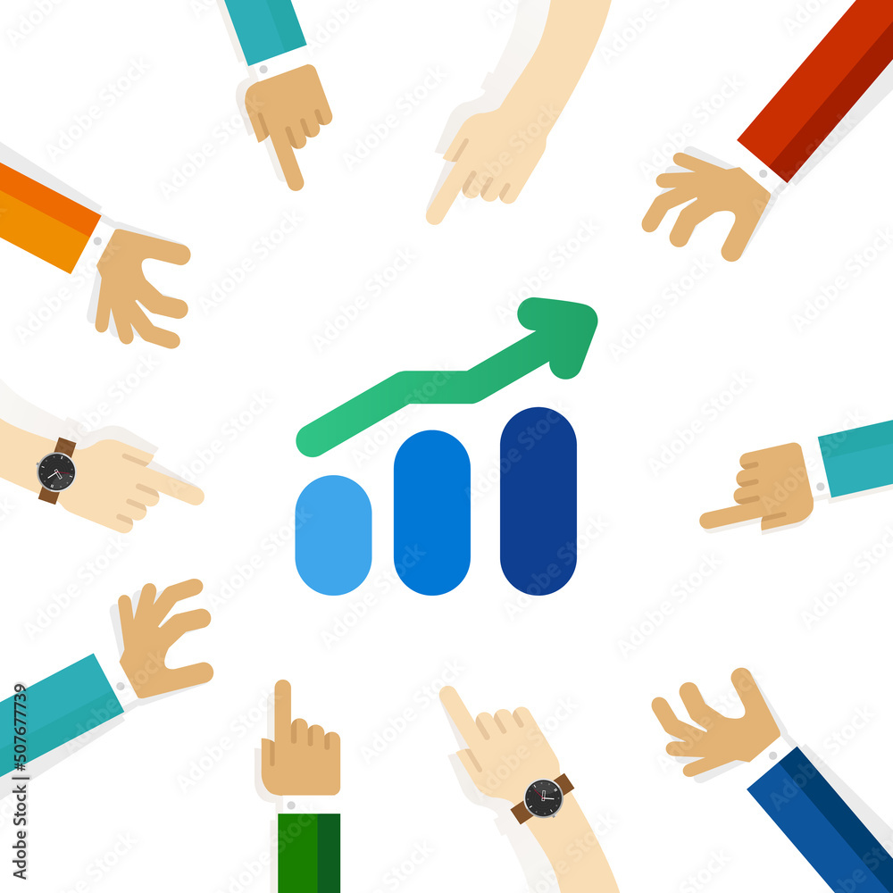 Chart price going up increase forecast rise economy sales hand pointing team focus on concept discus Chart price going up increase forecast rise economy sales hand pointing team focus on concept discus