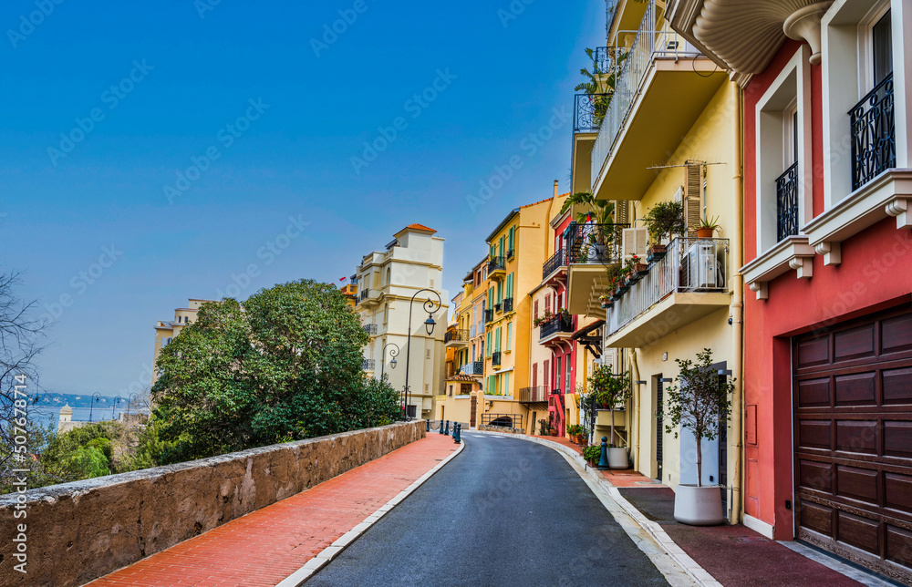 Monaco street and colorful houses