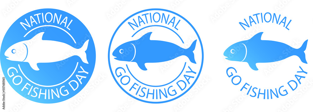 National go fishing day logo. Fish icon. Round sticker