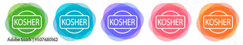 Set of Kosher food products labels, badges or logos. Vector Kosher sign certificate tag. Sticker design. Stamp