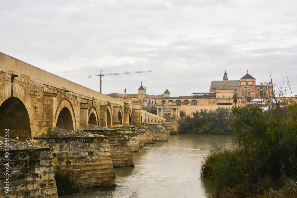 The Roman bridge in Cordoba over the Guadalquivir river.