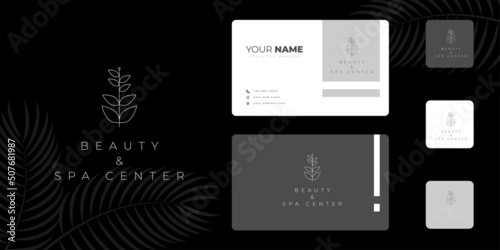 Business card template in black and white background with simple logo design