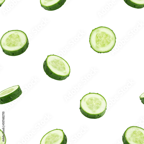 Cucumber slice isolated on white background, SEAMLESS, PATTERN