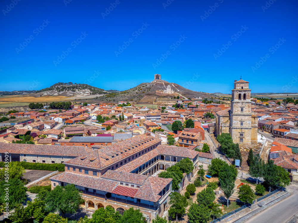 View of the town of Mota del Marques and the church of San Martín in Valladolid, Spain.