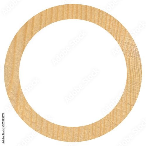 Round wooden frame cut from pine wood, isolated on white background photo