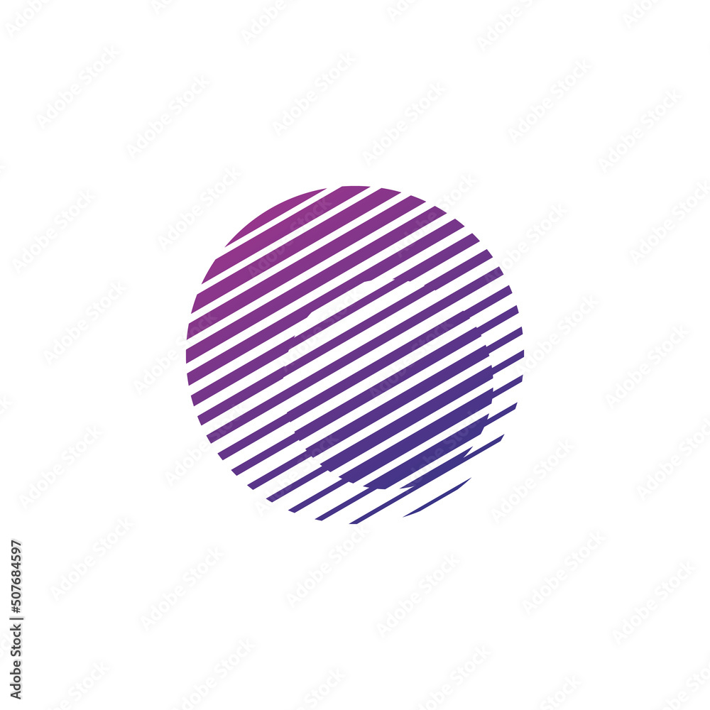Linear double circle of different density form, logo icon. Vector geometric shape in retro style. Offset and density distortion.