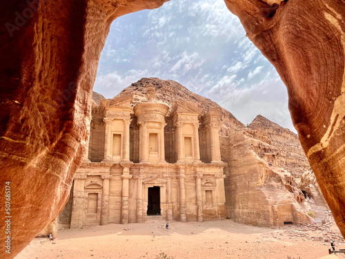 Beautiful ancient monastery (Ad Deir) in Petra, Jordan on a sunny day. High quality photo