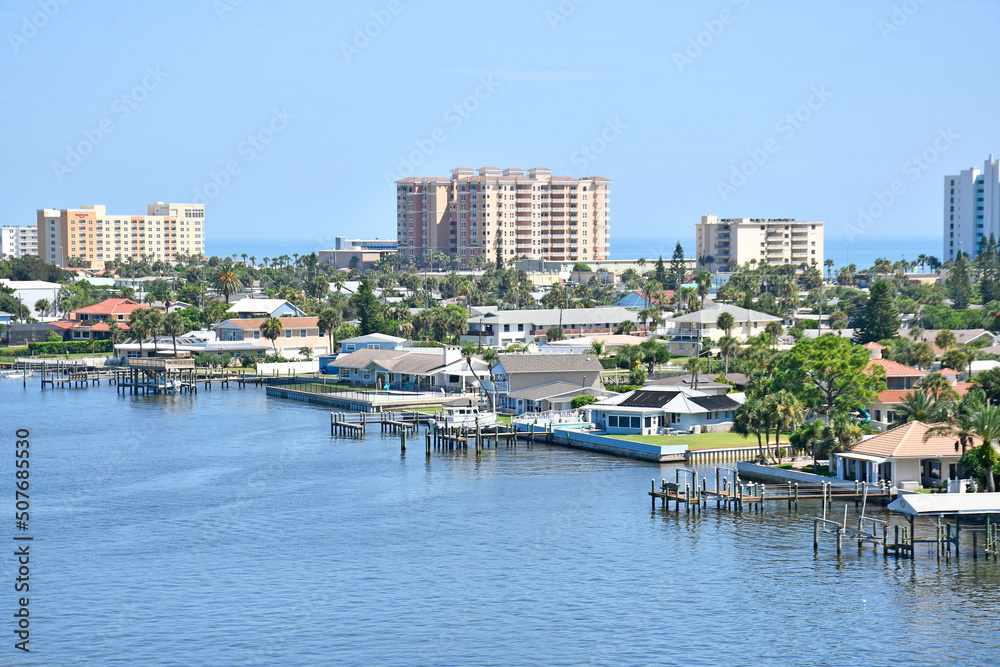 Daytona Beach Shores and the Halifax River intracoastal waterway along the east coast of Florida.