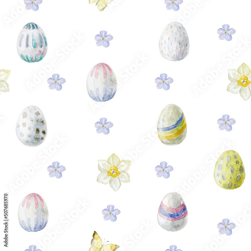 Watercolor seamless pattern with easter eggs.