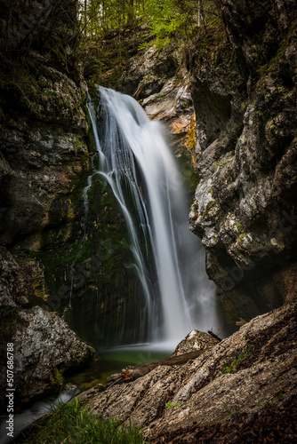 Waterfalls in the mountains Mostnica Gorge, Stara Fužina, Slovenia