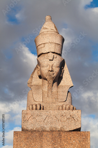 Granite sphinx. Ancient monument, Saint-Petersburg landmark