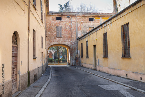 Narrow Street in Cremona with an underpass, Lombardy - Italy